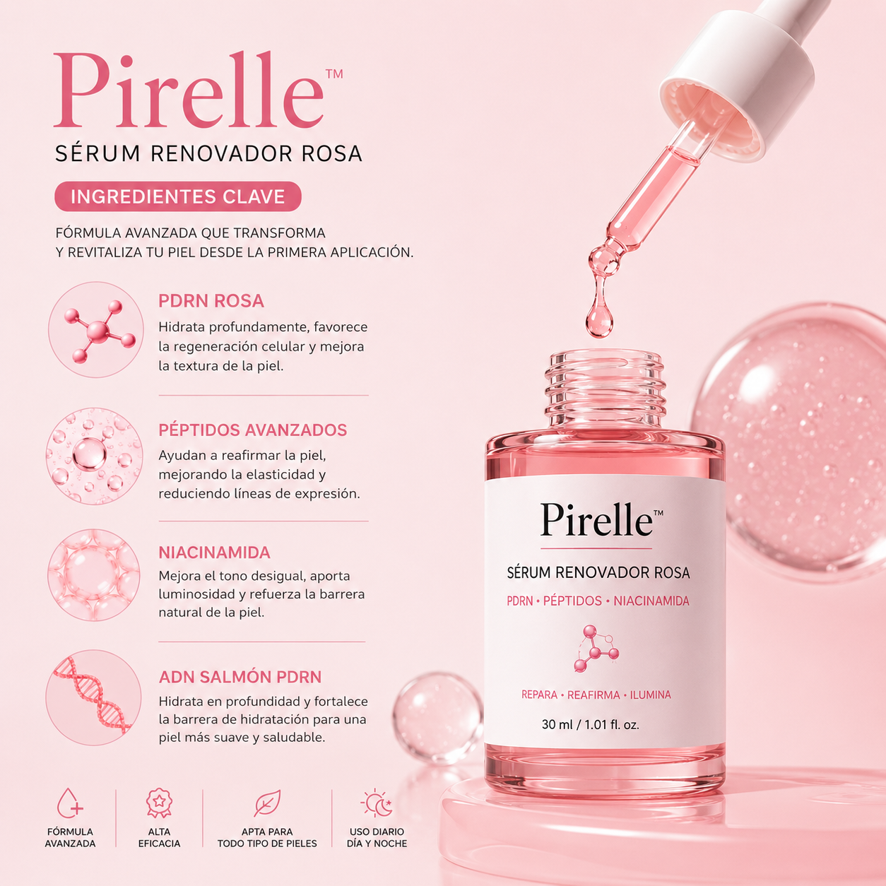 Sérum Facial de Péptidos Rosa Pirelle™